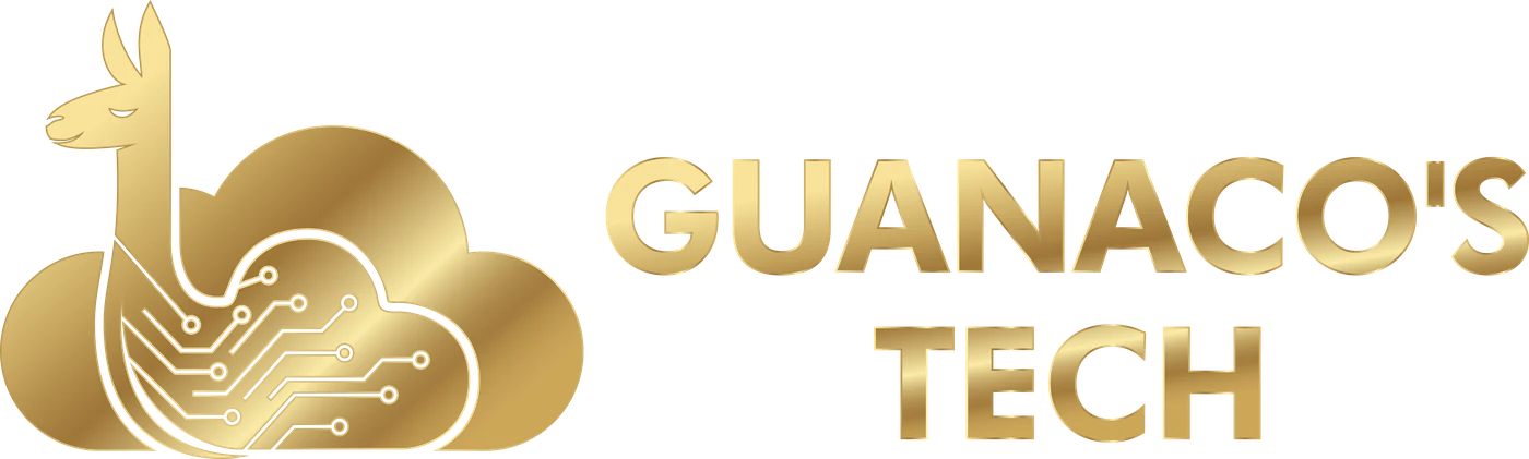 Guanacos Tech — gold guanaco and circuit-cloud emblem